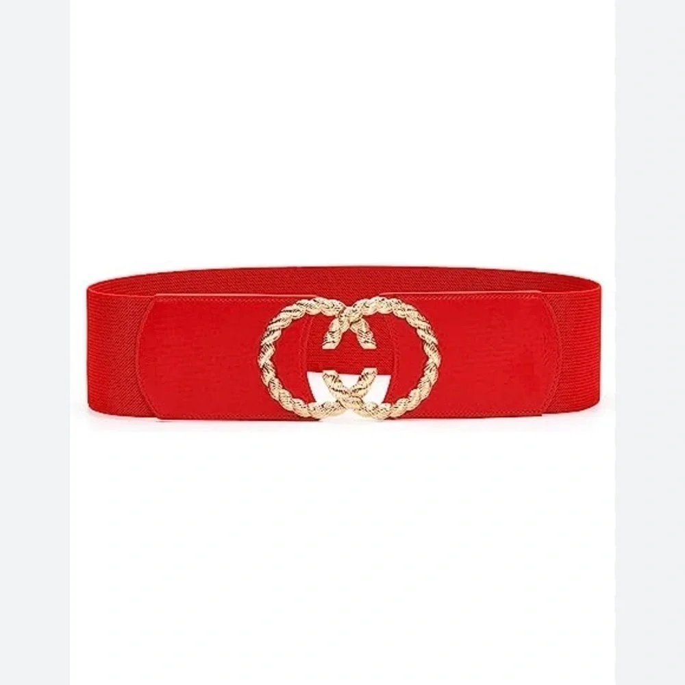 WOMEN Stretchy Belt Metal Buckle Red